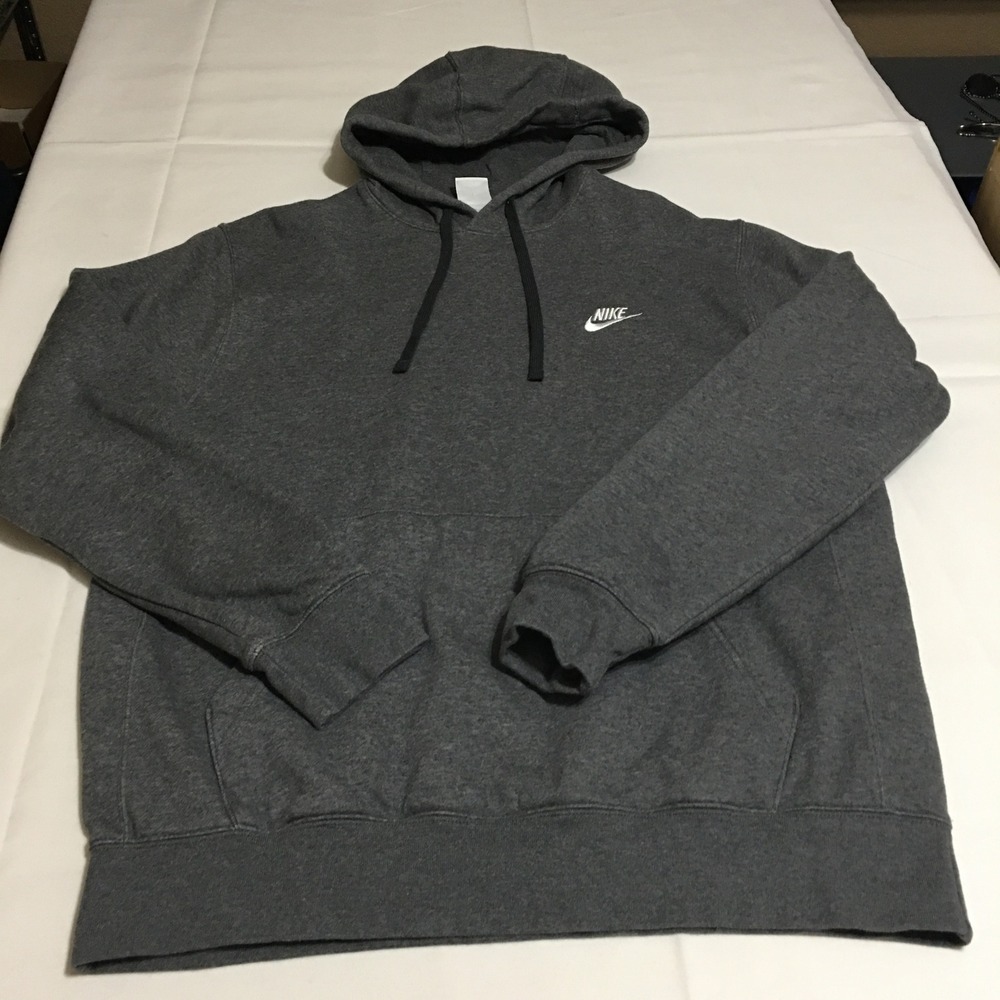 Nike Club Fleece Pullover Hoodie Mens Large Gray Sweatshirt Embroidered